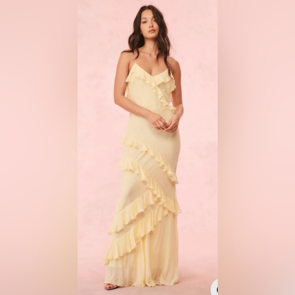 LoveShackFancy Rialto Pastel Maxi Dress (citron) size 6